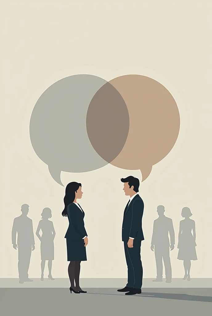 The gender communication style differences in business communication , such as a Venn diagram or a split-screen image. (The image should not have bright colors)