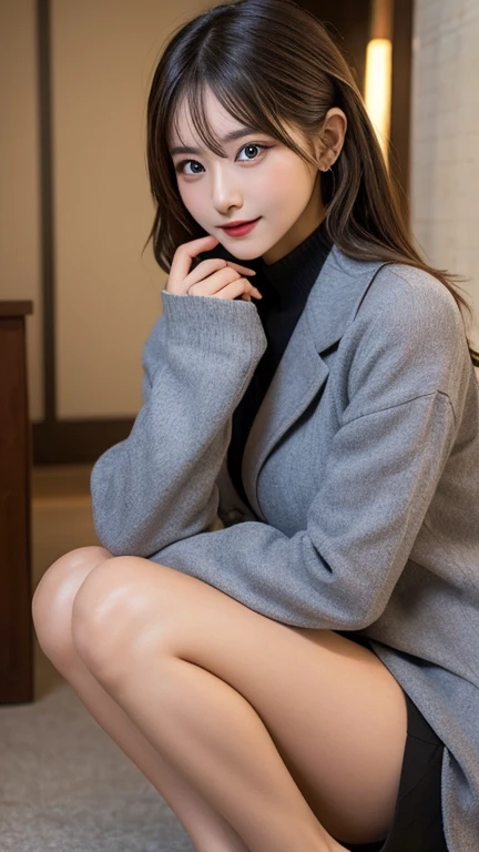  Highest quality, shape, Very detailed, finely, High resolution, 8k wallpaper, 完璧なダイナミックな構shape, Beautiful and detailed, Straight hair, Small breasts, Natural color lip, Random sexy poses,smile,20-year-old girl、Midnight、Beautiful and elaborate face、Perfect and beautiful face,Big eyes、RAW Photos、Expressing feminine poses with the whole body、Beautiful and detailed、Small face、Beautiful Duplex、Slim face and figure,Luxury brand mink coat(internal：Winter clothes)、Beautiful golden ratio face,Twin ponytail,Bright expression,Shooting with a focus on beautiful legs