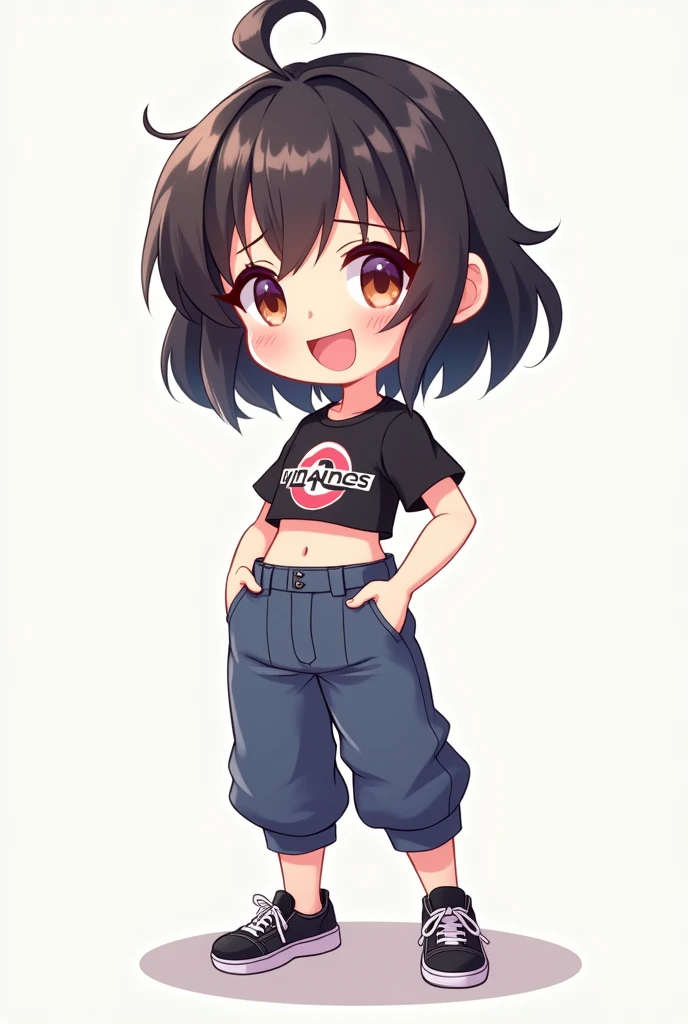 Chibi anime croptop shirt with pants and shoes