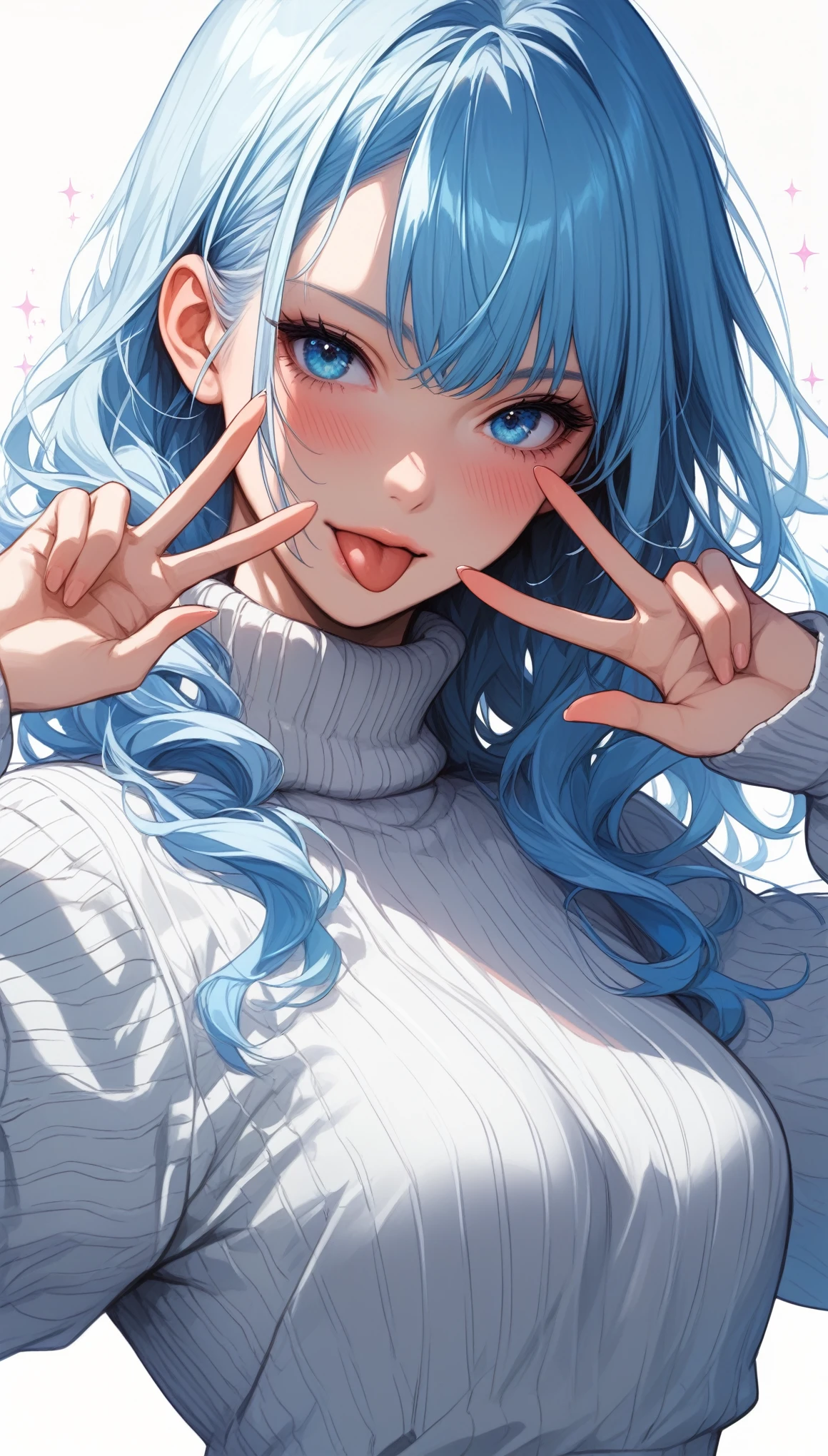 score_9, score_8_up, score_7_up, score_6_up, 1girl, (score_9, score_8_up:1.1), score_7_up,
Th1sUs3r, realistic, shirafuji_sayu，oshi_no_ko，kurokawa_akane，absurdres， commentary_request，highres revision， variant_set， 1girl， aged_down， alternate_hair，_length alternate_hairstyle ，arms_up， black_dres，s blue_eyes， blue_hair ,blush double_v ,dress ,frilled_dress, frills gradient_hair, hair_between_eyes, hoshino_ai's_pose, light_blue_hair ,long_hair, looking_at_viewer ,multicolored_hair, pose_imitation, sidelocks ,solo ,sparkle striped_clothes, striped_sweater, sweater, swept_bangs, tongue, tongue_out turtleneck, turtleneck_sweater, upper_body v watermark, white_sweater
