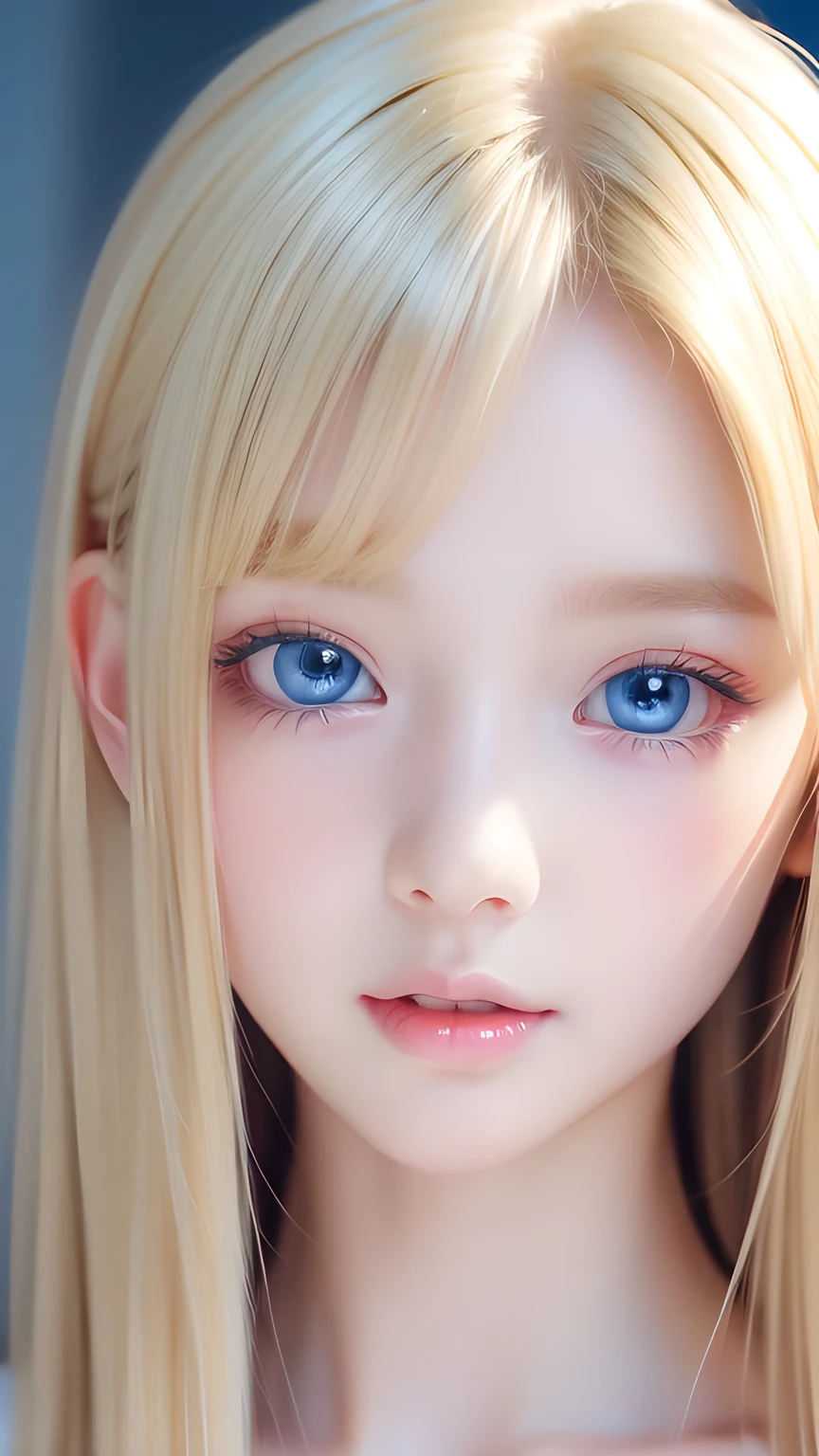 high quality、最high quality、Photorealistic、Raw photo、Real、超Real8K CG、Super detailed、High resolution、masterpiece、1 Girl、Long Hair、Blonde Hair、blue eyes、Detailed face and eyes、Close-up、Intricate details、Detailed Texture、details、details、A perfectly beautiful face、Messy silky beautiful blonde hair、1 beautiful cute、Very beautiful beautiful bright pale sky blue big eyes、Very super long beautiful blonde silky shiny hair、Long beautiful bangs、Very big eyes、Small Face Beauty、eyeliner、very white shiny skin、Gloss Face、Cheek gloss、Hair above the eyes、片Hair above the eyes、Hair between the eyes、