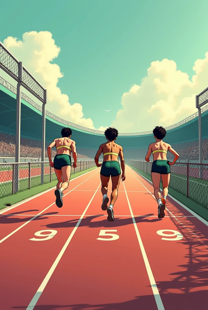 a cartoon about social inequality in the subject of athletics, containing three competitors: the first without any obstacles on the track showing that the rich have no difficulties in achieving what they want; the second a person neither too poor nor too rich, middle class, his track will only contain three obstacles, those who have to jump, and in the third, the track full of obstacles like, barbed wire, Minefield, e uma pequena ponte com um buraco em baixo onde tem mais barbed wire, and there at the end an obstacle to jump