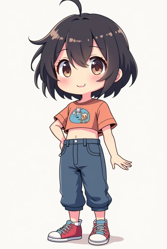 Chibi anime croptop shirt with pants and shoes