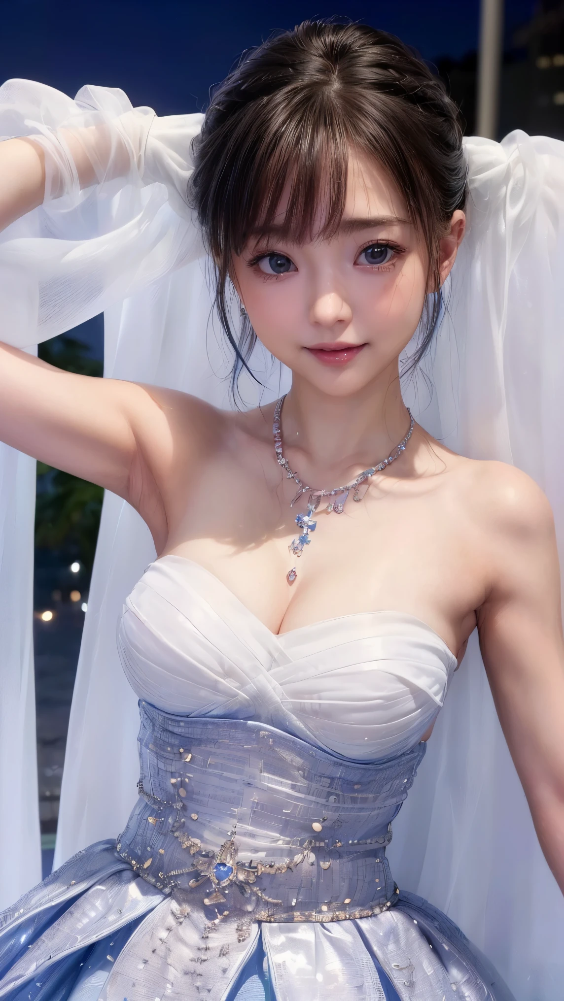 (4k quality:1.3),(Highest quality:1.3),(Whitening:1.4),(Baby Face,Girl:1.3),(The best beauty:1.5),rich,Upper Body,smile,(Strapless bejeweled dress:1.3),Overflowing breasts,(jewelry),Captivate a man,Cleavage,(Super Celebrities:1.5),(Supermodel:1.4),(Whitening:1.2),(Tight waist:1.4),(Night viewの良いホテル:1.1),(luxury:1.2),(Arisa Hanyu:1.5),(anorexia:1.4),(Night view:1.3),(Face close-up),Catchlight,(Child's face:1.6),(smile:1.1),(Light blue hair:1.3),(Half Up Hair:1.3),(Light blue eyes:1.4),(2D cuteness:1.5),(Cute Makeup),Beautiful fingertips,(Sexy and cute:1.6),(Luxury hotel:1.6),(White Gal:1.6),(Transparent white skin:1.4),(albino:1.5),(Lighting hits the subject:1.3)