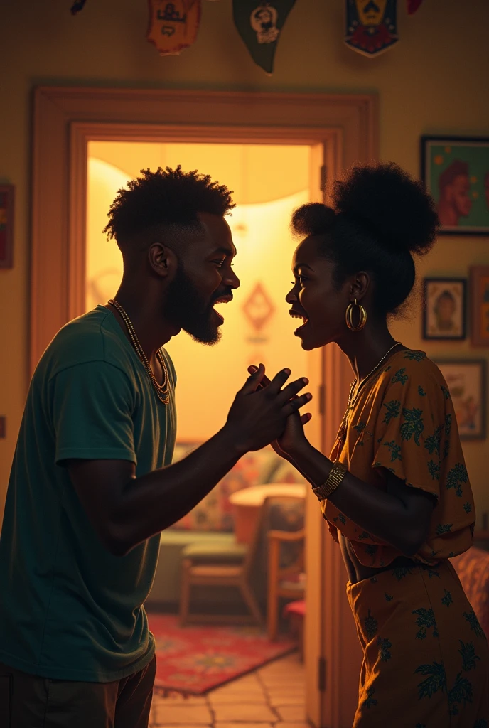 Dispute in an African marriage inside a house ,with space to insert text