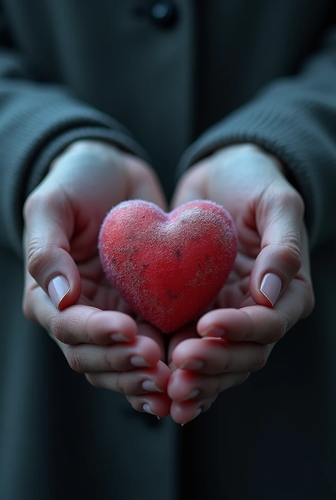 Little cold heart in hands, realisti 