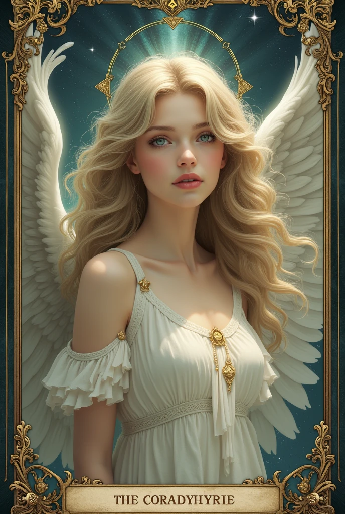 Beautiful angel girl in tarot card style illustration