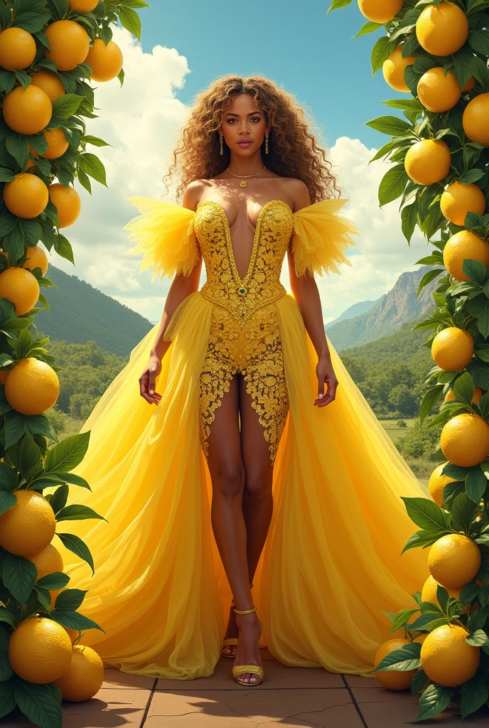 Beyonce in  dress with lemon wishing happy birthday queen