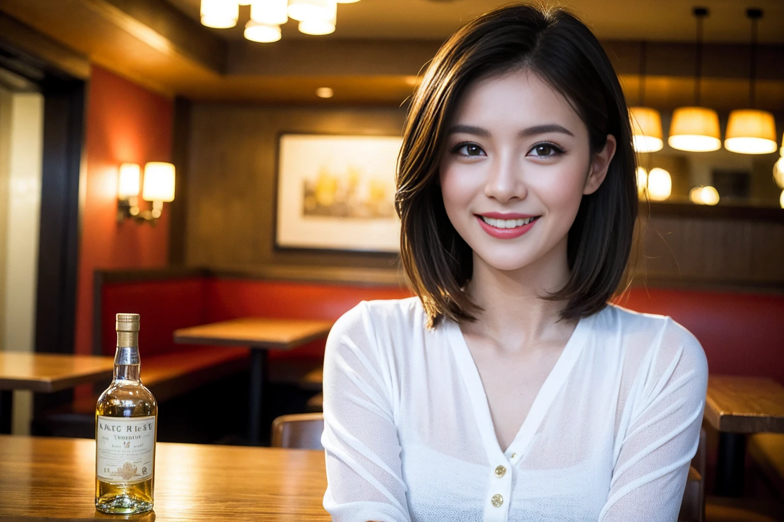 ((Highest quality、8k、masterpiece:1.3))、Whiskey bottles、whiskey、Suntory、Nikka、slimカップル、modelカップル、(Realistic, Intricate details:1.2), full-course dinner、Whiskey bottle and glass on the table、Single Malt、scotch、Rocks glass、Shot Glass、on the rocks、Scotland、Amazing view of the sunset sky and clouds、A bright smile、The wonderfulness of smile、 Beautiful Face, blue eyes, The light shines on your face, blush, short hair,Bright Face、 (Age 37), 3,Two beauties、Brown Hair、Shortcuts、Long sleeve shirt、dress、Beautiful woman 1, (slimな顔), (The body is slim), (Brown Hair), (Shortcuts), cheeks turn a little red,Attractive beauty、restaurant, In a prominent place (From the waist up) Nova Frog Style, actress, model, Upper Body, White wine, slim, smile, (smile: 1.15), Beautiful fine grain, Depth f/2,saturation, High Contrast, Strong light and shadow,Moist Body:1.5、3D texture、Delicate eyes、Brown Hair、The hair is very shiny、
