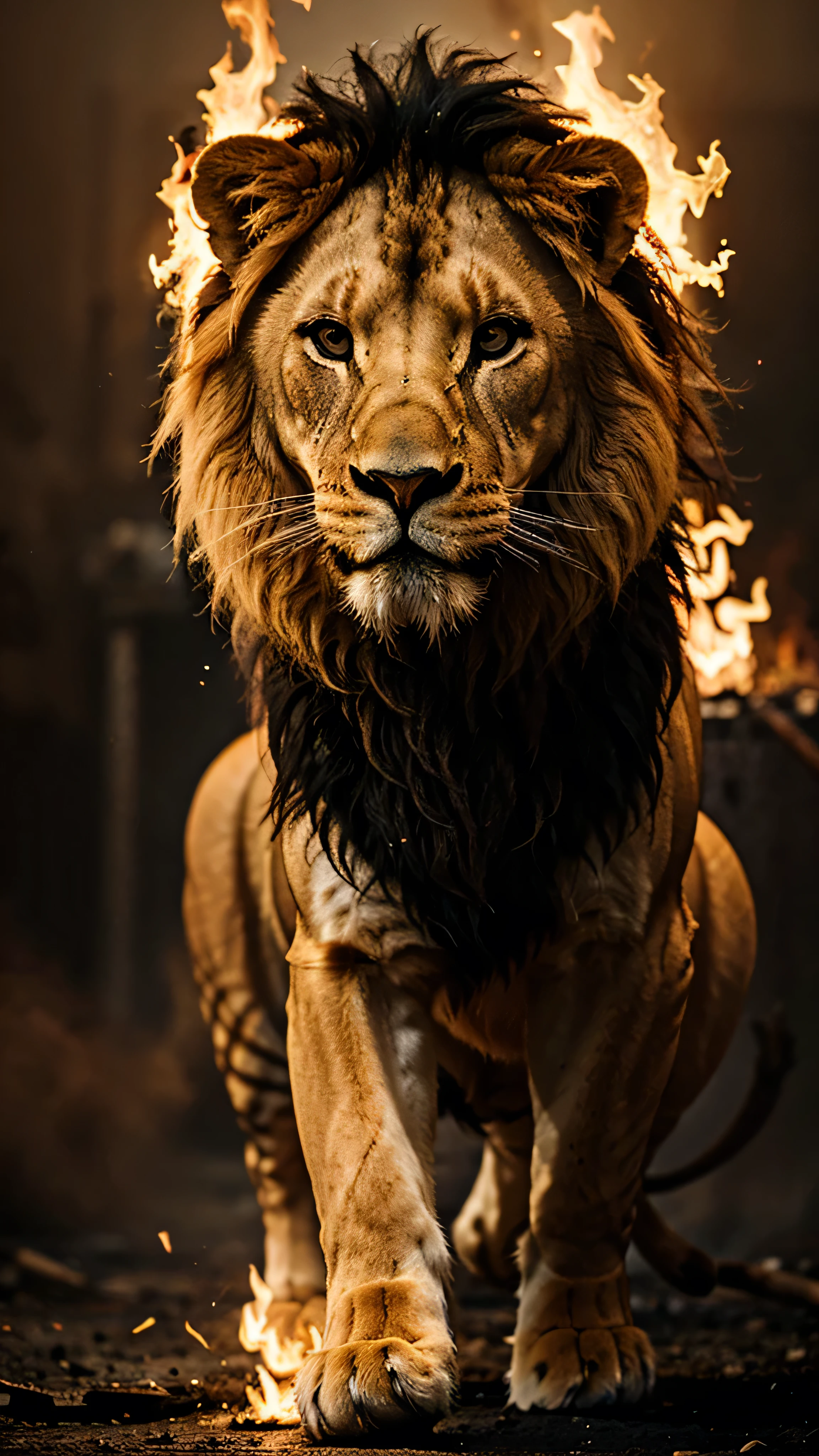 Lion on fire 4K