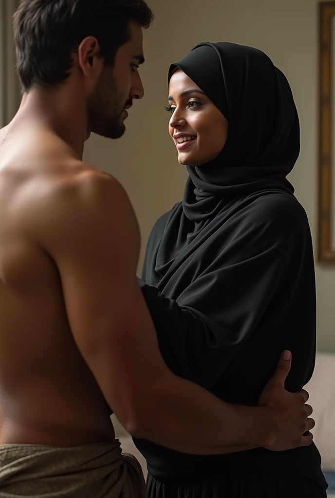 Muslim girl who has Big breasts hai ass wear black hijab, she looks sensual and shapely sex with a hindu muscular guy in bed and And a man is watching them having sex.
A muscular guy wear dhoti fuck this muslim girl in doggy position and she expressed her Hornyness withe her expression