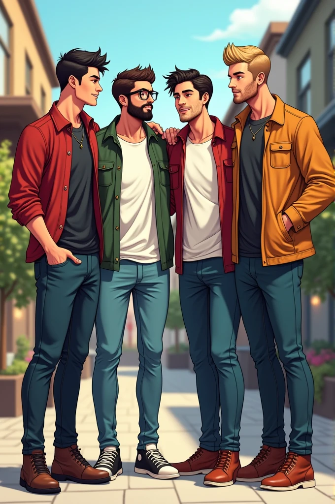 Character design of four male friends 