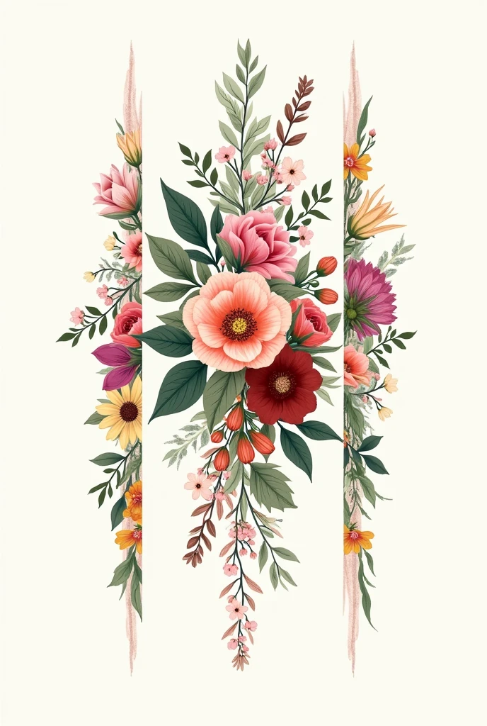 The logo of a perfume brand, in the center there are many kinds of flowers, vertical lines with many kinds of flowers.