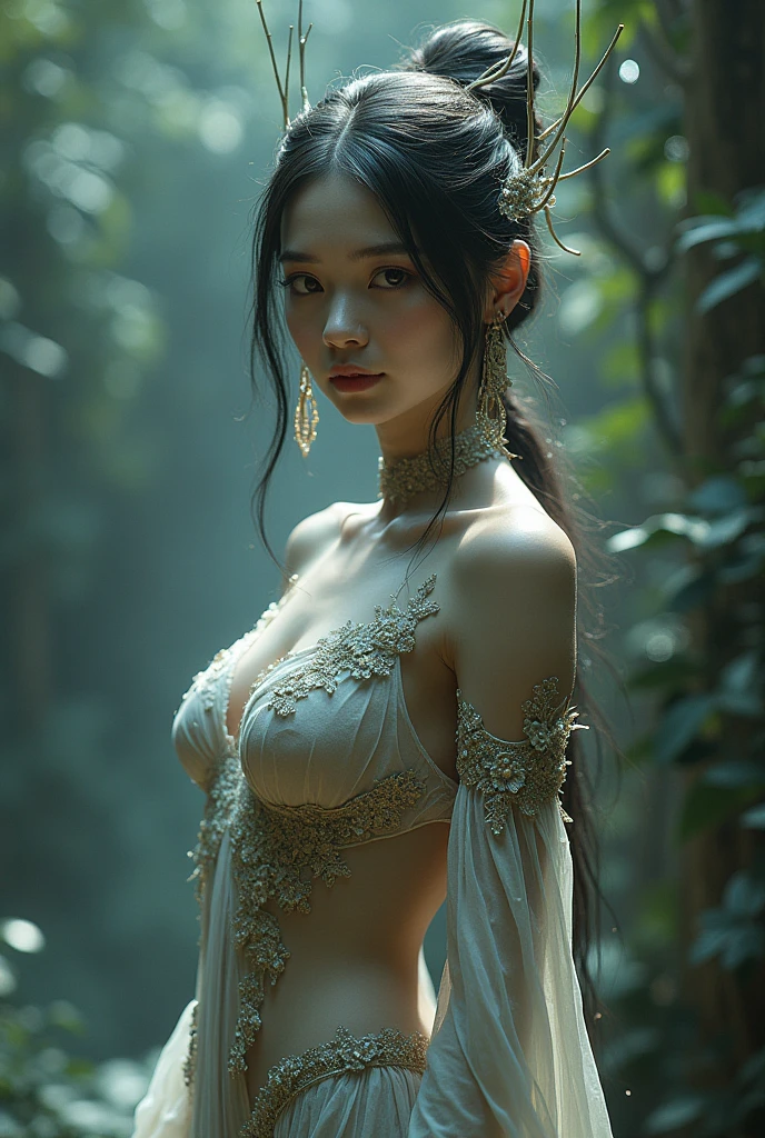 Chinese mythology novel,Spider Spirit,Enchanting female spider,Spider Adult,full-body shot,Characteristics,Human appearance,(((sfw)))