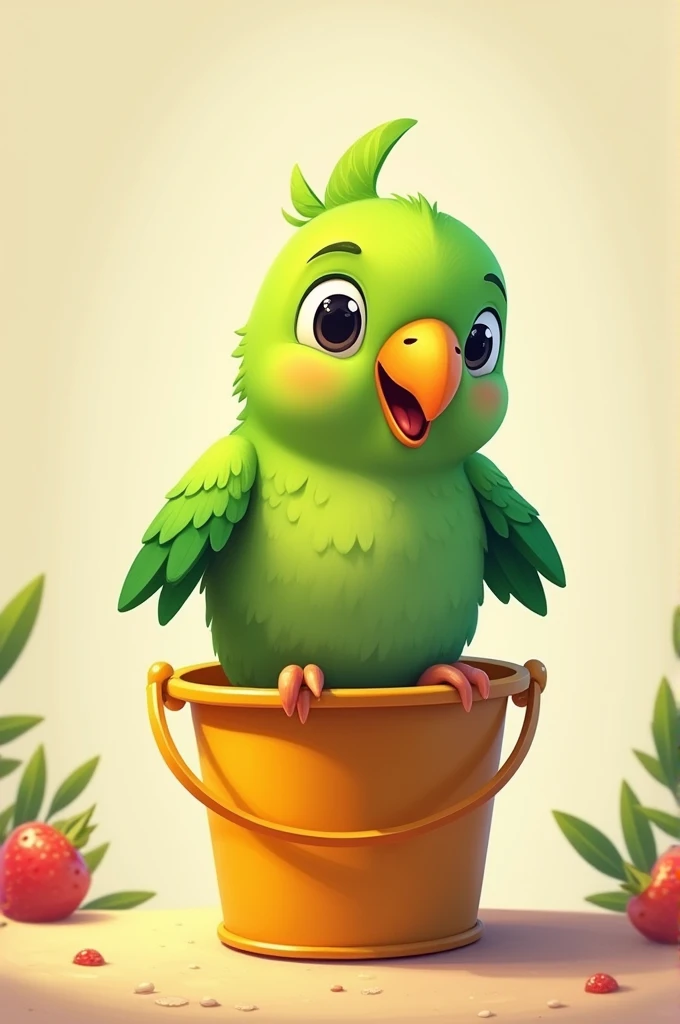 A bucket green little parrot digital art 