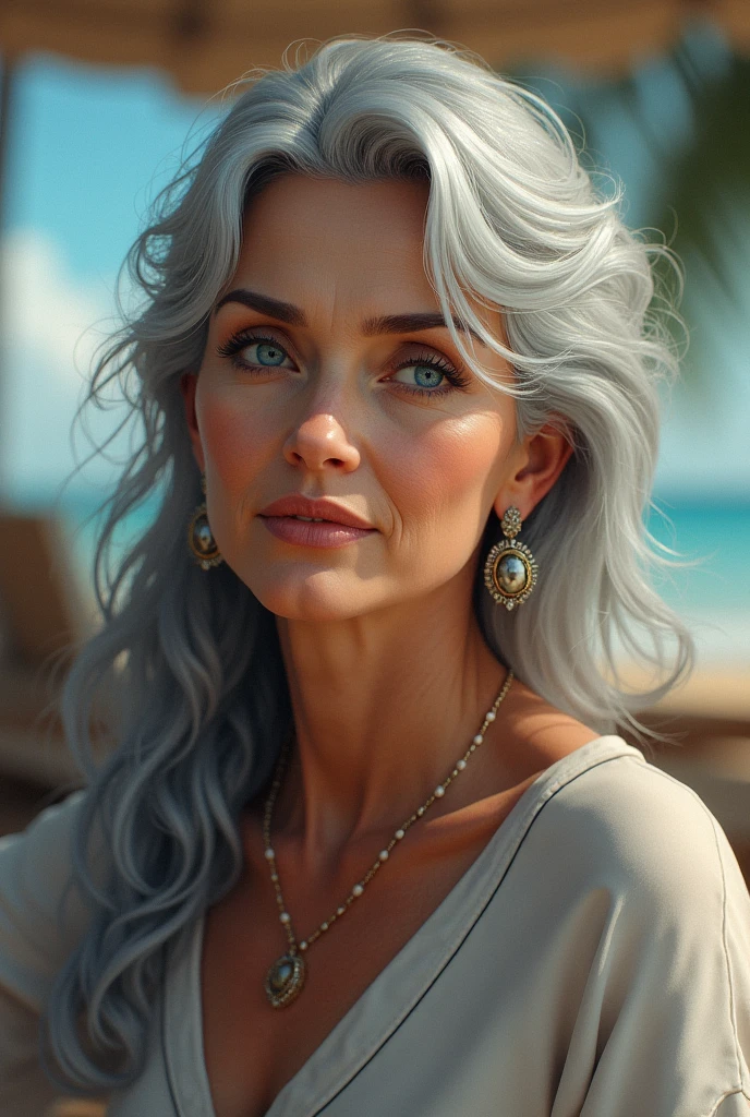 Gray Hair、blue eyes、、Earrings、holiday