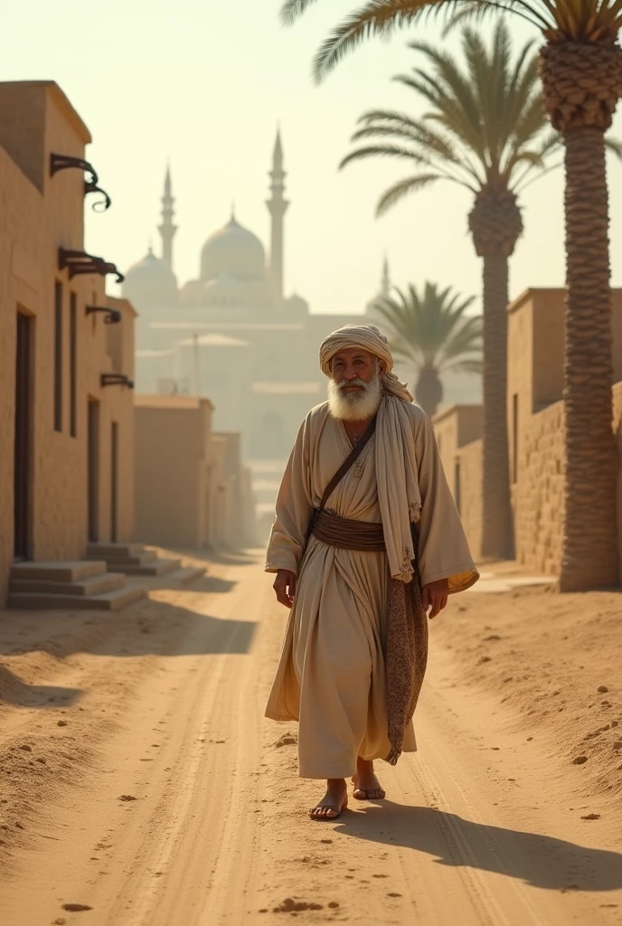 Many years ago in arabic country a old man walking in road