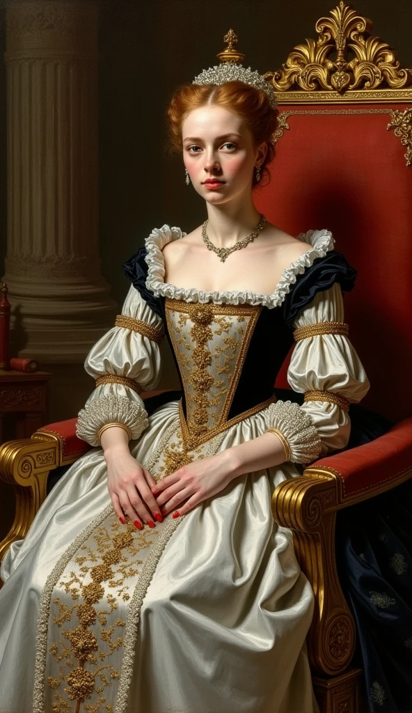 The young and beautiful Queen Elizabeth of England１World, Formal wear, Sitting on the throne