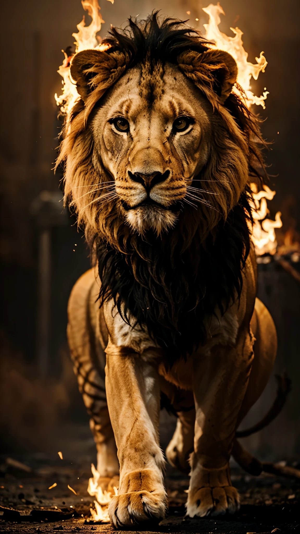 Lion on fire 4K