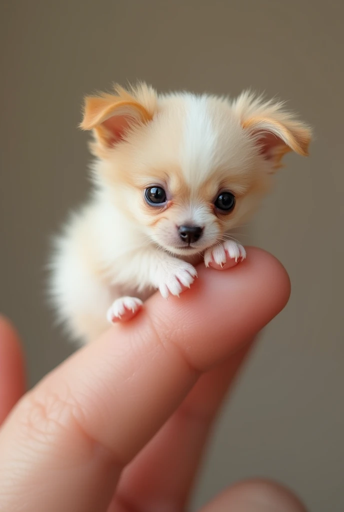 The world's smallest Papillon, Resting on someone's finger, is definitely cute and attractive. This picture is very realistic、It accurately captures the subtle features of a small puppy.。.