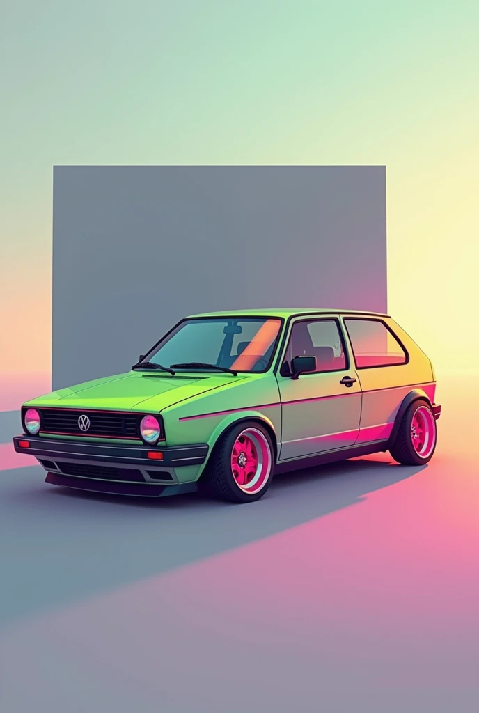Green&pink&Orange Volkswagen golf and gray square