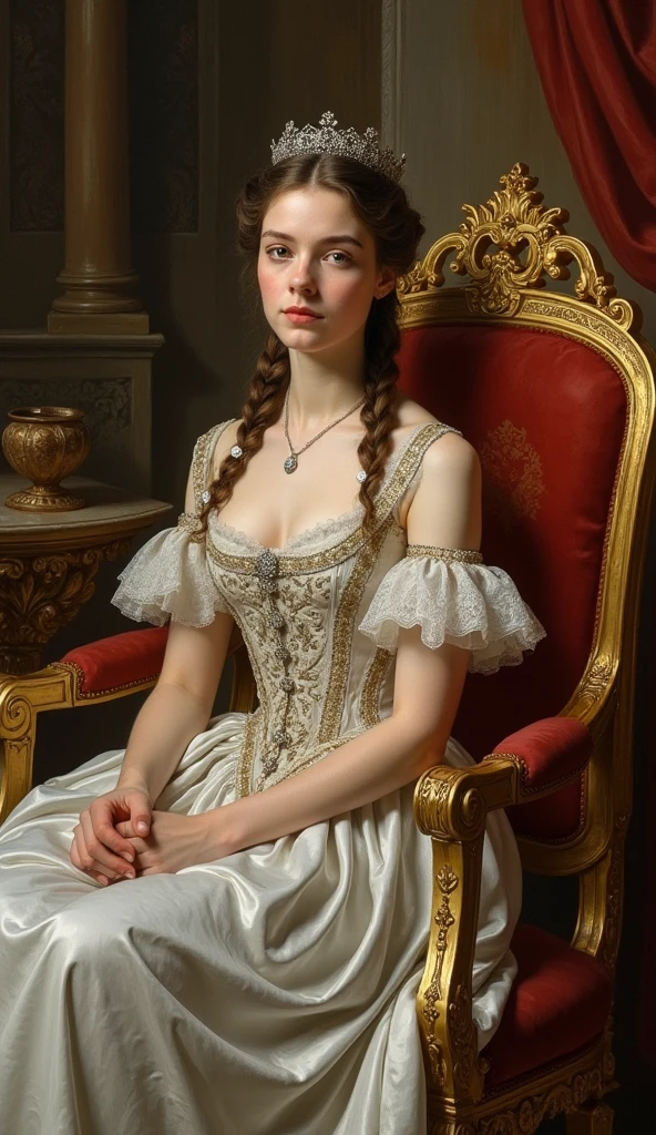 The young and very beautiful Queen Maria Luisa of Spain, Formal wear, Sitting on the throne