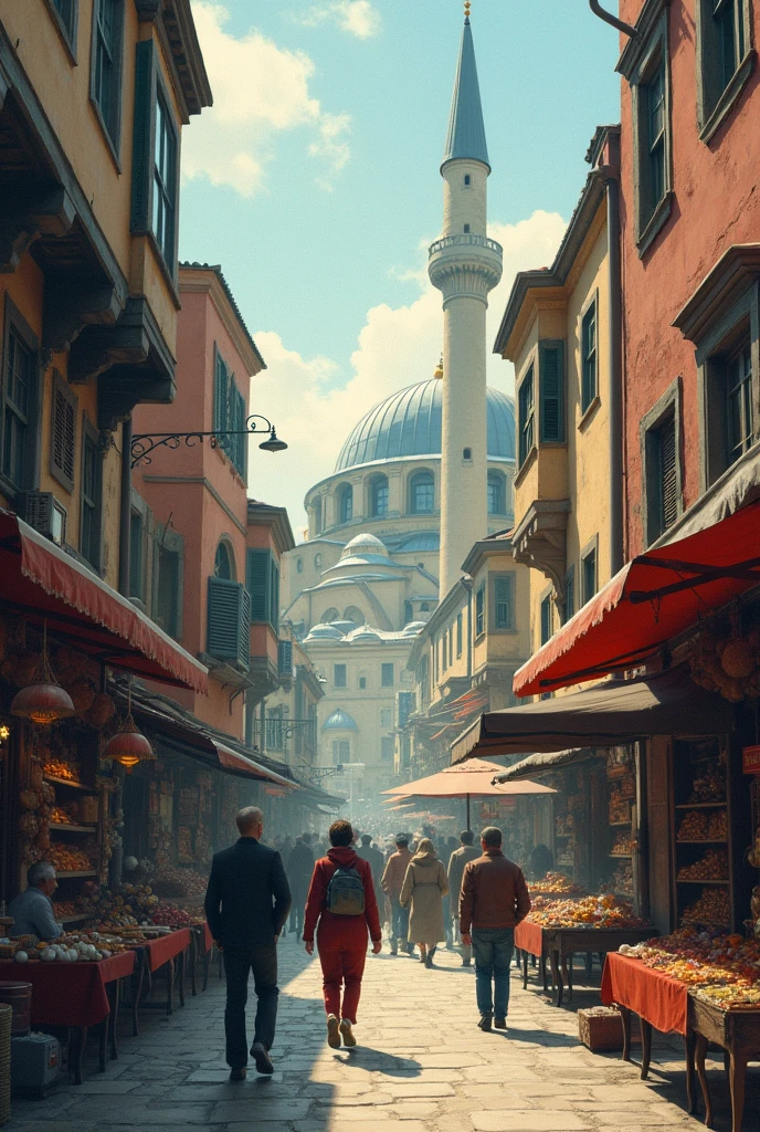 Date: 1858
Country: Turkey
Description: On a terrace in Istanbul, a group of artists paint en plein air, capturing the city's vibrant atmosphere.