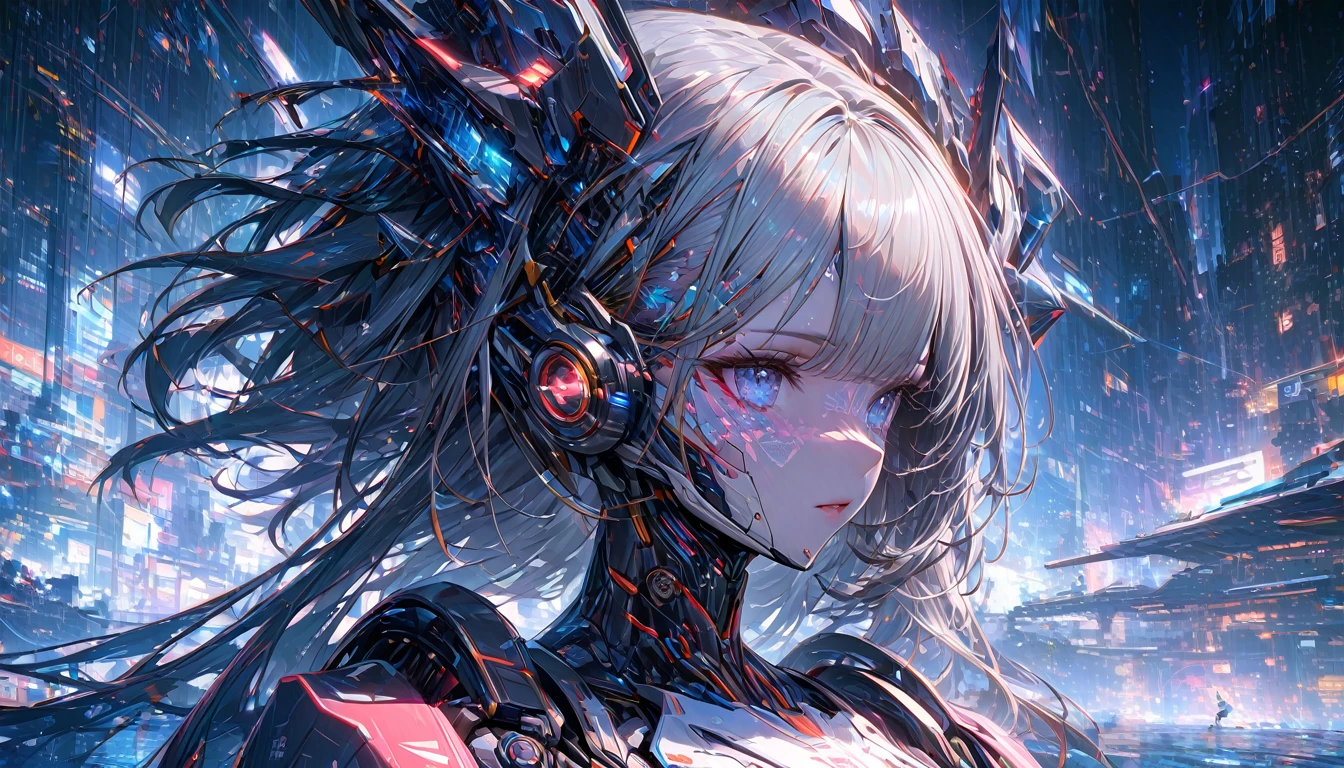 A beautiful futuristic cyborg girl with neural network hair, Futurism, Ultra-high resolution, Super Detail, Highest quality, 8k  