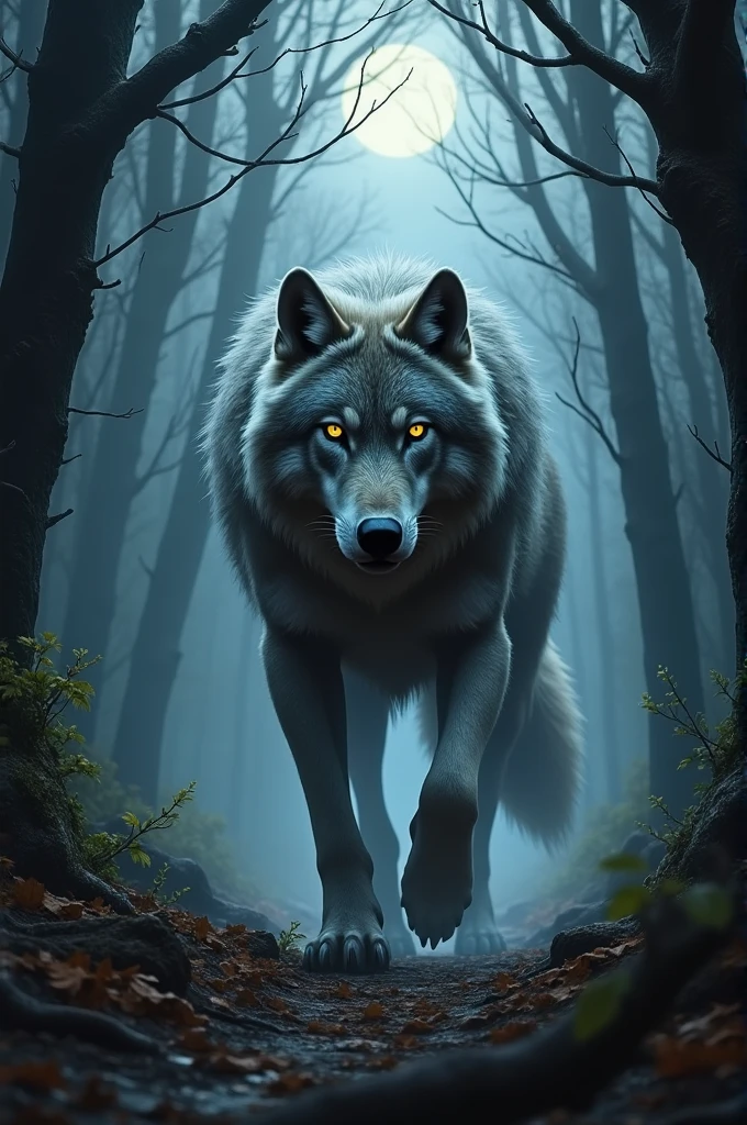 Wolf in a dark forrest