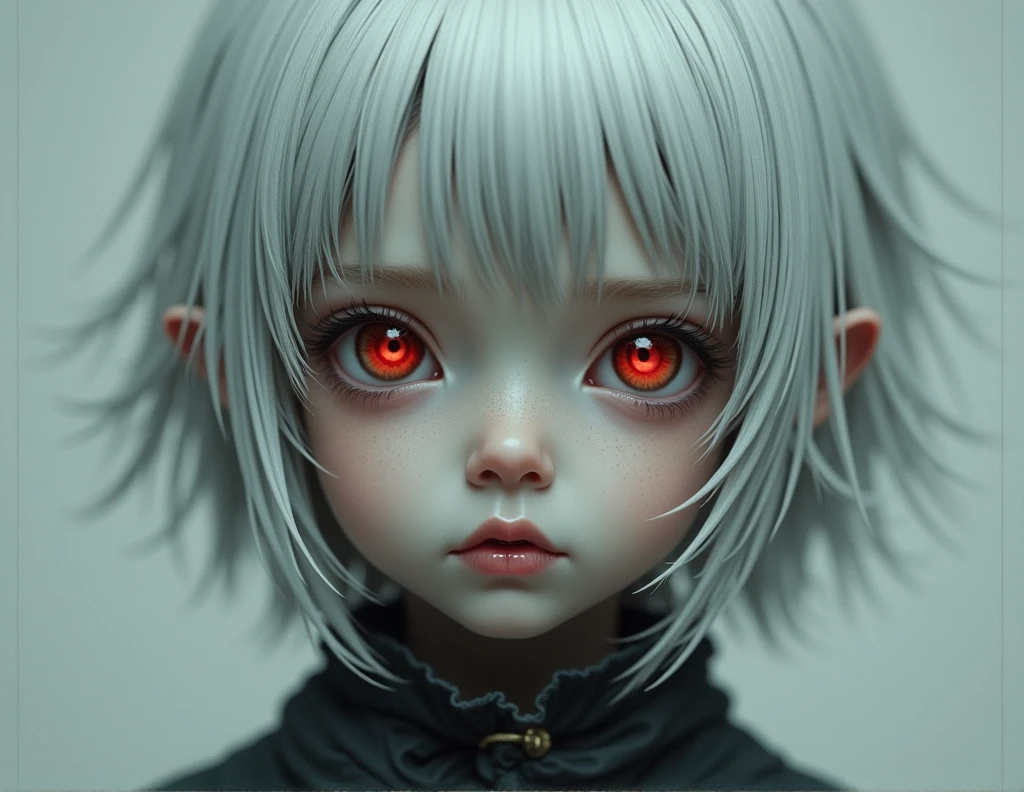 Short grey hair、Red Eyes、