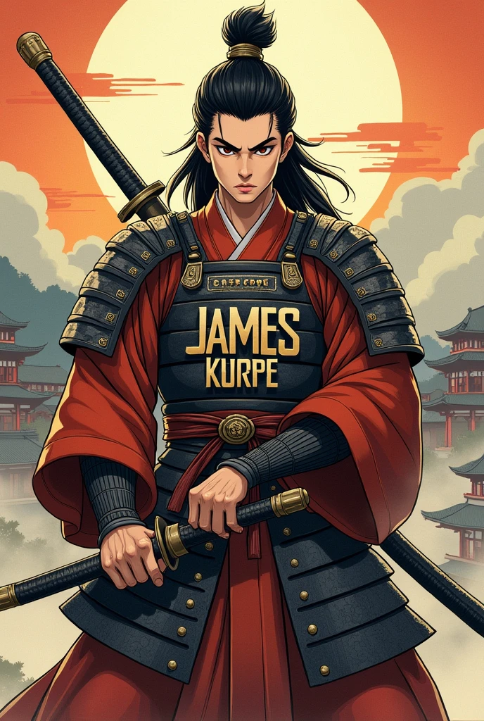 Animater Japanese warrior with the letter JAMES KURPE in bold
