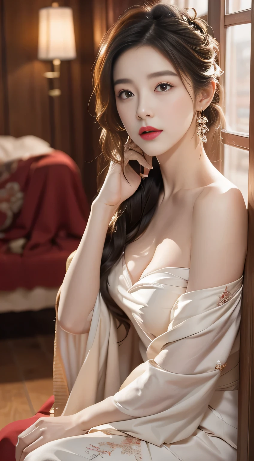 High-quality work,Realistic works,Super premium graphics,8K HD CG works,high quality graphics,High-definition and exquisite CG works,10x pixels,Ultra-fine details:1.1,Advanced technical details:1.1Realistic photo effects,Interior lighting effects:1.5,natural soft light:1.5. Light effect(Virtual light effects:1.8),ultra high resolution,shining dress,sliver long hair,silber hair,transparenthair,high detailed hair(Quality hair details:1.1)Clear eyes,Double eyelids look good,Sharp eye makeup, Create exquisite eyelash makeup, tthin eyebrows, Ultra-detailed eyes,a tall nose, lovely red lips, rosey cheeks, With delicate makeup on her face , pretty face, The face shape is perfectly proportioned,(Advanced facial details:1.1)8k,tmasterpiece、quality、ultra - detailed、Master workarilyn Takiocus on the thighs and above,Clear face,(Best quality), beuaty girl:1.5、((Red fluffy off-shoulder dress style)),long hair fluttering,Snowflake earrings、snowflakes falling、bblurry、the street,
, Women's artwork,Dress full body video,Realism,Amazing Cleavage,My eyes are very bright today