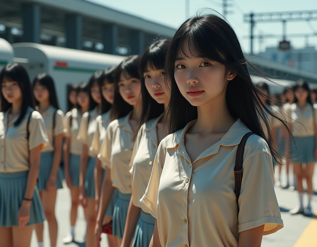 (((((Japanese Clone-girls=Myself))))), (((Super Best masterpiece Clone-girls Raw Photography Art))), (((16K, Highest quality, Ultra-high resolution, RAW Photos))), (((It's so unrealistic., With unparalleled depiction, With an unfathomable sight, An unprecedented and shocking worldview, Clone-girls: In a world of mass reproduction, Ultra-realistic))), (((Japanese Girls, Yokoyama-Yui, 18yo, Small face, Thick black hair, long hair, Dark Eyes, face, Cute Smile, Smiling face, A gentle gaze, (((Very pleasant look)))))), (((Very beautiful detailed girls, Accurate body structure, Accurate body movements, Very detailed body, (((Super big bre bulge of ample breasts)))))), ((chool girl's summer uniform, Short sleeve, mini skirt, hour々I can see your pants, Cleavage Emphasis, Empha fullness of your breasts))), ((((((((Very detailelf cloning, Depiction of splitting oneself, 1Myself girl→1,000,000,000,000,000,000,000,000,000,000Myself cloning girls)))))))), (((((((Myself clone-girlsから, Myself keeps multiplying, (Very detailed and intricate, To the exact, Flawless, (((In the same female body,With the same face, With the same hairstyle, In the same clothes, At the same height, 同じSuper big breastsである))), In a detailed depict,000,000,000,000,000,000,000,000,000 people))))))), (((((Myself girls only))))), (((((1,000,000,000,000,000,000,000,000,000,000Myself girls))))), Myself waiting for a train on the station platform, The wind is blowing, A super crowded scene, Clear and accurate perspective depiction, Ultra-wide field of view, wide view, Focus on the average value of the image