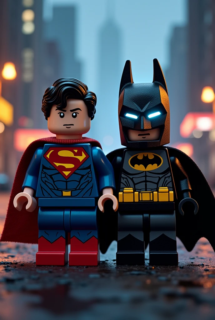 Superman and Batman in lego art, night