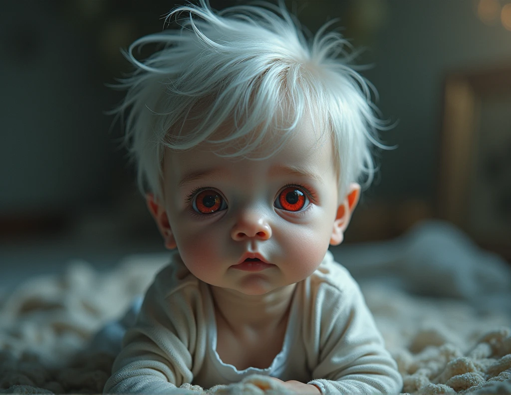 Short grey hair、Red Eyes、newborn mal