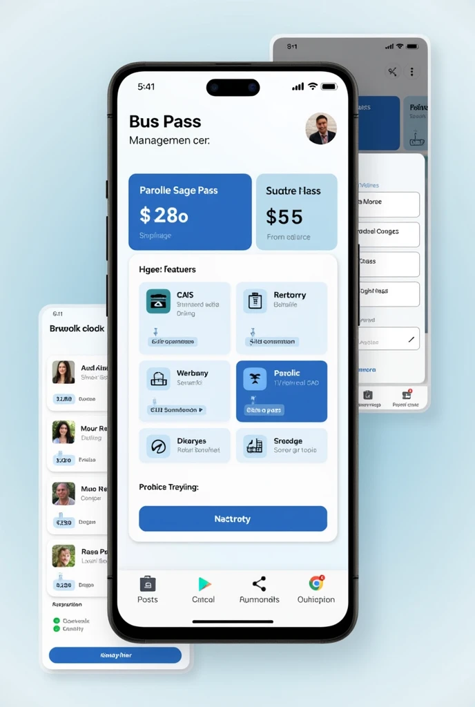 An android app UI for bus pass management project having multiple features and windows
