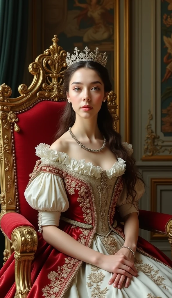 The young and very beautiful Russian Empress Catherine II, Formal wear, Sitting on the throne