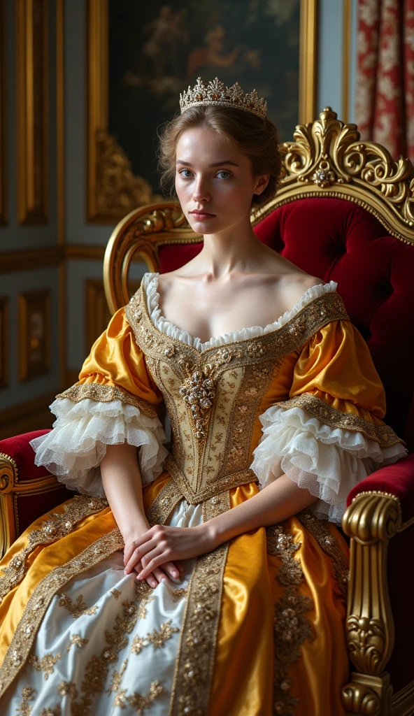 The young and very beautiful Russian Empress Catherine II, Formal wear, Sitting on the throne