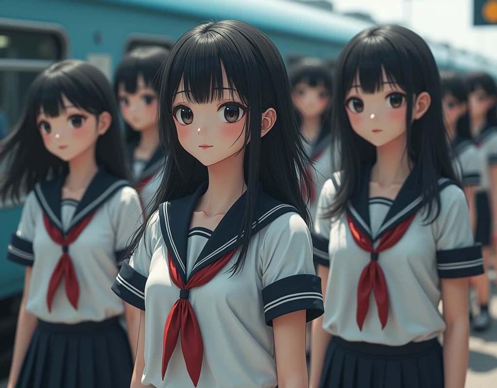 (((((Japanese Clone-girls=Myself))))), (((Super Best masterpiece Clone-girls Raw Photography Art))), (((16K, Highest quality, Ultra-high resolution, RAW Photos))), (((It's so unrealistic., With unparalleled depiction, With an unfathomable sight, An unprecedented and shocking worldview, Clone-girls: In a world of mass reproduction, Ultra-realistic))), (((Japanese Girls, Yokoyama-Yui, 18yo, Small face, Thick black hair, long hair, Dark Eyes, face, Cute Smile, Smiling face, A gentle gaze, (((Very pleasant look)))))), (((Very beautiful detailed girls, Accurate body structure, Accurate body movements, Very detailed body, (((Super big bre bulge of ample breasts)))))), ((chool girl's summer uniform, Short sleeve, mini skirt, hour々I can see your pants, Cleavage Emphasis, Empha fullness of your breasts))), ((((((((Very detailelf cloning, Depiction of splitting oneself, 1Myself girl→1,000,000,000,000,000,000,000,000,000,000Myself cloning girls)))))))), (((((((Myself clone-girlsから, Myself keeps multiplying, (Very detailed and intricate, To the exact, Flawless, (((In the same female body,With the same face, With the same hairstyle, In the same clothes, At the same height, 同じSuper big breastsである))), In a detailed depict,000,000,000,000,000,000,000,000,000 people))))))), (((((Myself girls only))))), (((((1,000,000,000,000,000,000,000,000,000,000Myself girls))))), Myself waiting for a train on the station platform, The wind is blowing, A super crowded scene, Clear and accurate perspective depiction, Ultra-wide field of view, wide view, Focus on the average value of the image