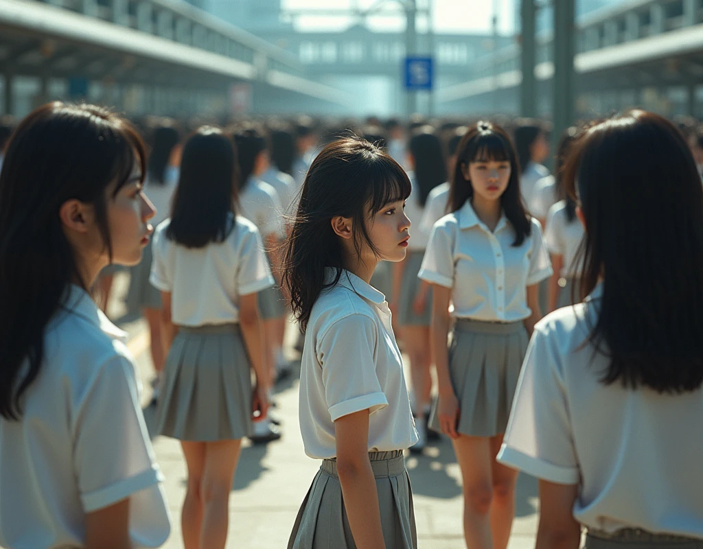(((((Japanese Clone-girls=Myself))))), (((Super Best masterpiece Clone-girls Raw Photography Art))), (((16K, Highest quality, Ultra-high resolution, RAW Photos))), (((It&#39;s so unrealistic., With unparalleled depiction, With an unfathomable sight, An unprecedented and shocking worldview, Clone-girls: In a world of mass reproduction, Ultra-realistic))), (((Japanese Girls, Yokoyama-Yui, 18yo, Small face, Thick black hair, long hair, Dark Eyes, Mature face, Cute Smile, Smiling face, A gentle gaze, (((Very pleasant look)))))), (((Very beautiful detailed girls, Accurate body structure, Accurate body movements, Very detailed body, (((Super big breasts, Large bulge of ample breasts)))))), (((High school girl&#39;s summer uniform, Short sleeve, mini skirt, hour々I can see your pants, Cleavage Emphasis, Emphasise the fullness of your breasts))), ((((((((Very detailed, Myself cloning, Depiction of splitting oneself, 1Myself girl→1,000,000,000,000,000,000,000,000,000,000Myself cloning girls)))))))), (((((((Myself clone-girlsから, Myself keeps multiplying, (Very detailed and intricate, To the exact, Flawless, (((In the same female body,With the same face, With the same hairstyle, In the same clothes, At the same height, 同じSuper big breastsである))), In a detailed depiction), 1,000,000,000,000,000,000,000,000,000,000 people))))))), (((((Myself girls only))))), (((((1,000,000,000,000,000,000,000,000,000,000Myself girls))))), Myself waiting for a train on the station platform, The wind is blowing, A super crowded scene, Clear and accurate perspective depiction, Ultra-wide field of view, wide view, Focus on the average value of the image