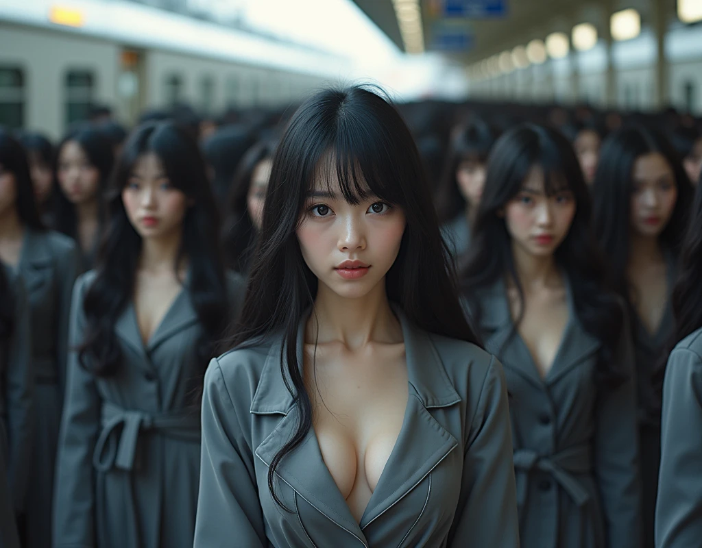 (((((Japanese Clone-girls=Myself))))), (((Super Best masterpiece Clone-girls Raw Photography Art))), (((16K, Highest quality, Ultra-high resolution, RAW Photos))), (((It&#39;s so unrealistic., With unparalleled depiction, With an unfathomable sight, An unprecedented and shocking worldview, Clone-girls: In a world of mass reproduction, Ultra-realistic))), (((Japanese Girls, Yokoyama-Yui, 18yo, Small face, Thick black hair, long hair, Dark Eyes, Mature face, Cute Smile, Smiling face, A gentle gaze, (((Very pleasant look)))))), (((Very beautiful detailed girls, Accurate body structure, Accurate body movements, Very detailed body, (((Super big breasts, Large bulge of ample breasts)))))), (((High school girl&#39;s summer uniform, Short sleeve, mini skirt, hour々I can see your pants, Cleavage Emphasis, Emphasise the fullness of your breasts))), ((((((((Very detailed, Myself cloning, Depiction of splitting oneself, 1Myself girl→1,000,000,000,000,000,000,000,000,000,000Myself cloning girls)))))))), (((((((Myself clone-girlsから, Myself keeps multiplying, (Very detailed and intricate, To the exact, Flawless, (((In the same female body,With the same face, With the same hairstyle, In the same clothes, At the same height, 同じSuper big breastsである))), In a detailed depiction), 1,000,000,000,000,000,000,000,000,000,000 people))))))), (((((Myself girls only))))), (((((1,000,000,000,000,000,000,000,000,000,000Myself girls))))), Myself waiting for a train on the platform at a station in Japan, The wind is blowing, A super crowded scene, Clear and accurate perspective depiction, Ultra-wide field of view, wide view, Focus on the average value of the image