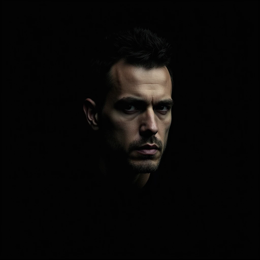 Male profile with dark black background
