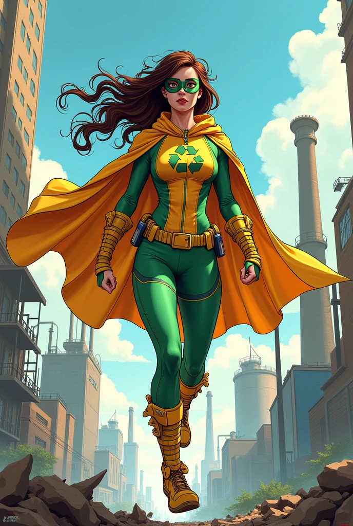 Recycling superhero girl with cape and mask