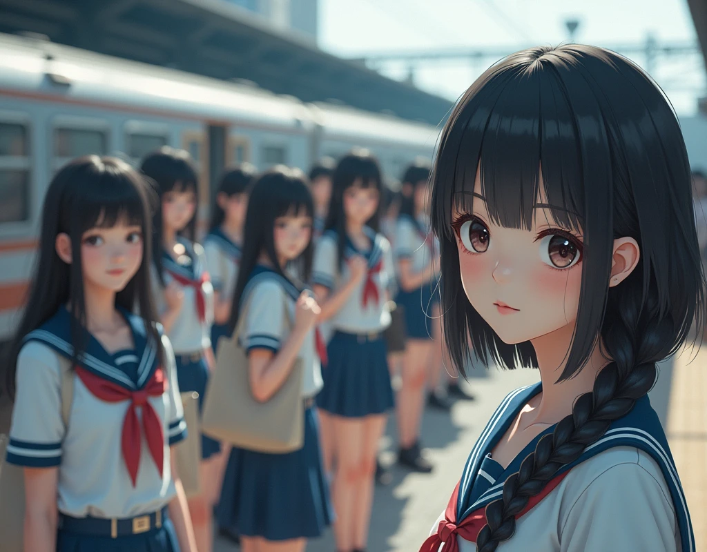 (((((Japanese Clone-girls=Myself))))), (((Super Best masterpiece Clone-girls Raw Photography Art))), (((16K, Highest quality, Ultra-high resolution, RAW Photos))), (((It&#39;s so unrealistic., With unparalleled depiction, With an unfathomable sight, An unprecedented and shocking worldview, Clone-girls: In a world of mass reproduction, Ultra-realistic))), (((Japanese Girls, Yokoyama-Yui, 18yo, Small face, Thick black hair, long hair, Dark Eyes, Mature face, Cute Smile, Smiling face, A gentle gaze, (((Very pleasant look)))))), (((Very beautiful detailed girls, Accurate body structure, Accurate body movements, Very detailed body, (((Super big breasts, Large bulge of ample breasts)))))), (((High school girl&#39;s summer uniform, Short sleeve, mini skirt, hour々I can see your pants, Cleavage Emphasis, Emphasise the fullness of your breasts))), ((((((((Very detailed, Myself cloning, Depiction of splitting oneself, 1Myself girl→1,000,000,000,000,000,000,000,000,000,000Myself cloning girls)))))))), (((((((Myself clone-girlsから, Myself keeps multiplying, (Very detailed and intricate, To the exact, Flawless, (((In the same female body,With the same face, With the same hairstyle, In the same clothes, At the same height, 同じSuper big breastsである))), In a detailed depiction), 1,000,000,000,000,000,000,000,000,000,000 people))))))), (((((Myself girls only))))), (((((1,000,000,000,000,000,000,000,000,000,000Myself girls))))), Myself waiting for a train on the platform at a station in Japan, Where the wind blows, A super crowded scene, Clear and accurate perspective depiction, Ultra-wide field of view, wide view, Focus on the average value of the image