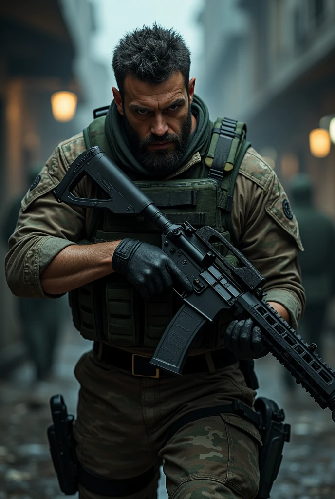 A Man with army security 