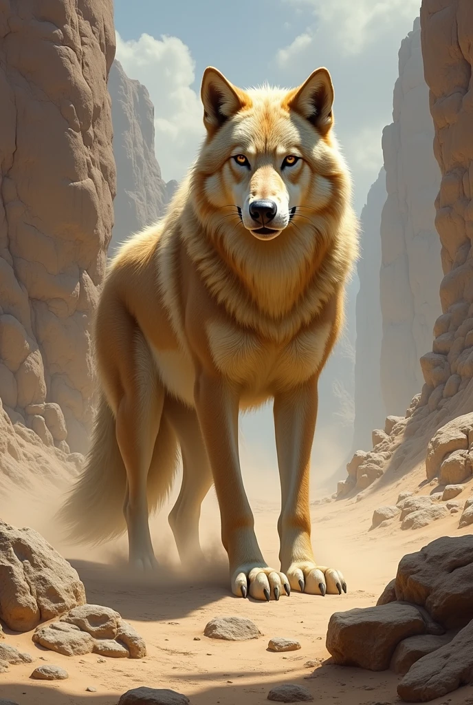 A wolf with sand and stone element 