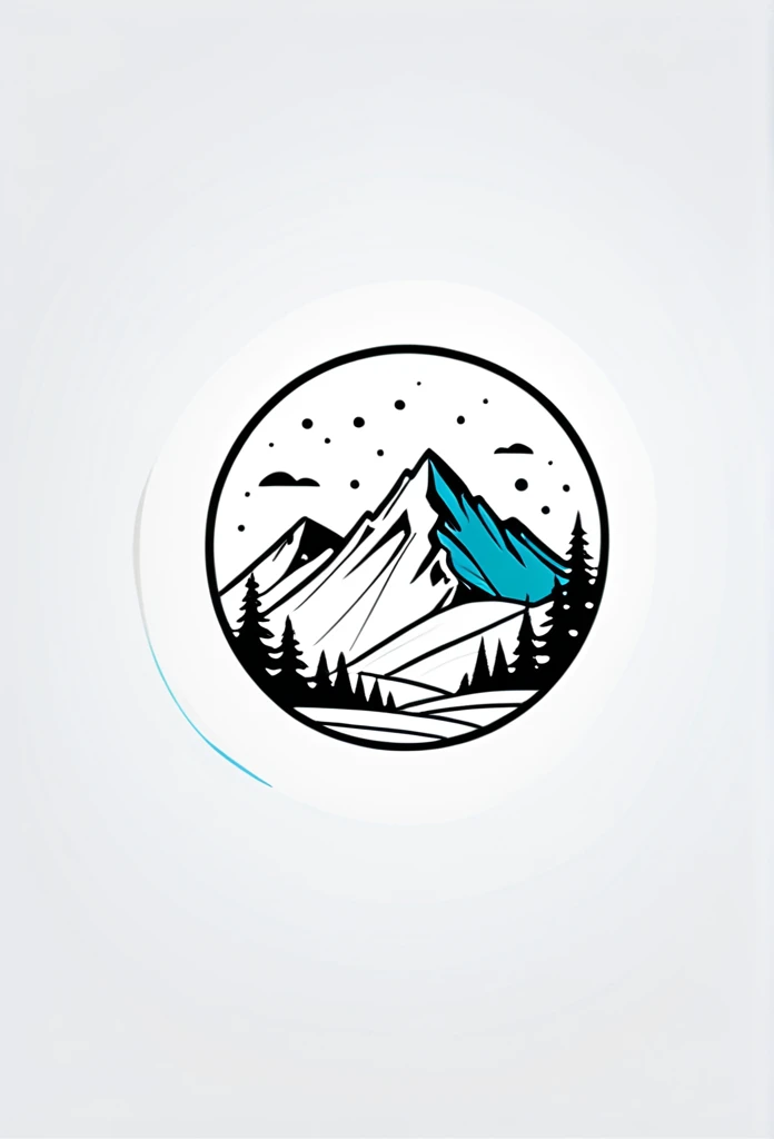 (Sticker),White background,(in circle), winter mountain with sport, ,Simple, Ultra detailed, Detailed drawing, vectorised, Silhouette, 8K, professional sticker design, Flat design, Vector lines, Sticker, Full-HD