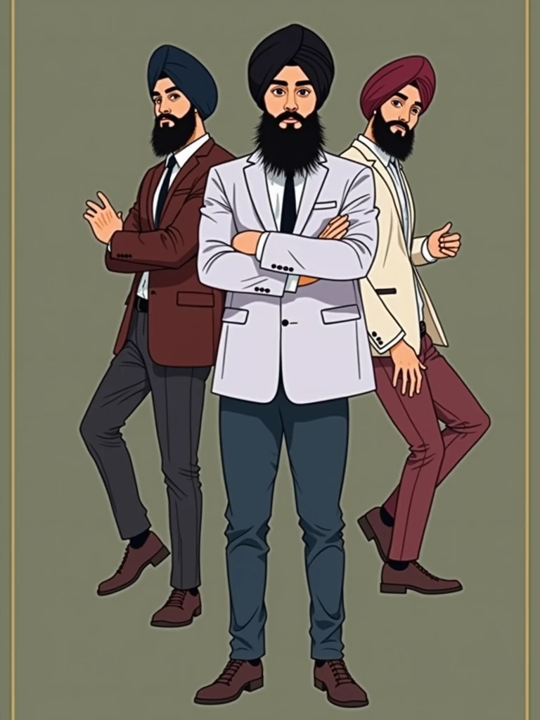 3 Punjabi boy wearing formals with perfect mid size beard 