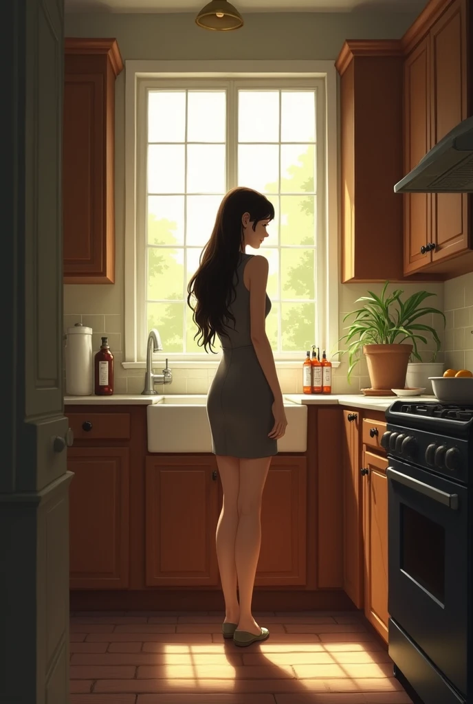 femme de dos dans une cuisine 
