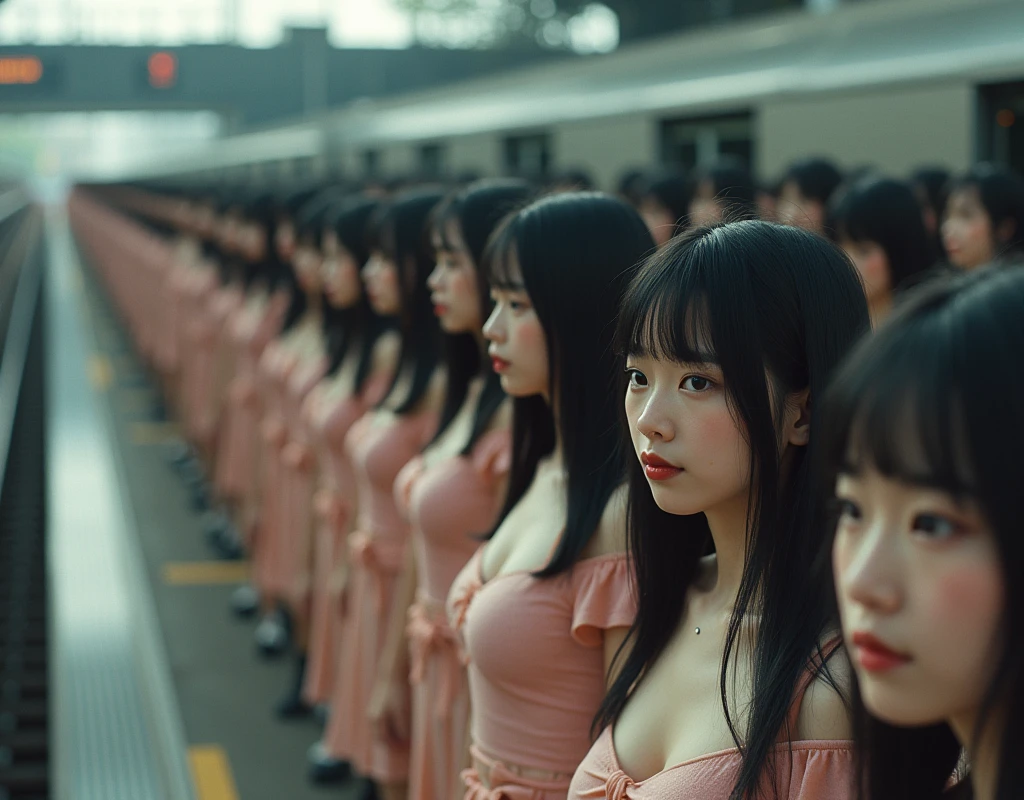 (((((Japanese Clone-girls=Myself))))), (((Super Best masterpiece Clone-girls Raw Photography Art))), (((16K, Highest quality, Ultra-high resolution, RAW Photos))), (((It's so unrealistic., With unparalleled depiction, With an unfathomable sight, An unprecedented and shocking worldview, Clone-girls: In a world of mass reproduction, Ultra-realistic))), (((Japanese Girls, Yokoyama-Yui, 18yo, Small face, Thick black hair, long hair, Dark Eyes, Mature face, Cute Smile, Smiling face, A gentle gaze, (((Very pleasant look)))))), (((Very beautiful detailed girls, Accurate body structure, Accurate body movements, Very detailed body, (((Super big breasts, Large bulge of ample breasts)))))), (((High school girl's summer uniform, Short sleeve, mini skirt, hour々I can see your pants, Cleavage Emphasis, Emphasise the fullness of your breasts))), ((((((((Very detailed, Myself cloning, Depiction of splitting oneself, 1Myself girl→1,000,000,000,000,000,000,000,000,000,000Myself cloning girls)))))))), (((((((Myself clone-girlsから, Myself keeps multiplying, (Very detailed and intricate, To the exact, Flawless, (((In the same female body,With the same face, With the same hairstyle, In the same clothes, At the same height, 同じSuper big breastsである))), In a detailed depiction), 1,000,000,000,000,000,000,000,000,000,000 people))))))), (((((Myself girls only))))), (((((1,000,000,000,000,000,000,000,000,000,000Myself girls))))), Myself waiting for a train on the platform at a station in Japan, Where the wind blows, A super crowded scene, Clear and accurate perspective depiction, Ultra-wide field of view, wide view, Focus on the average value of the image, View from the train side